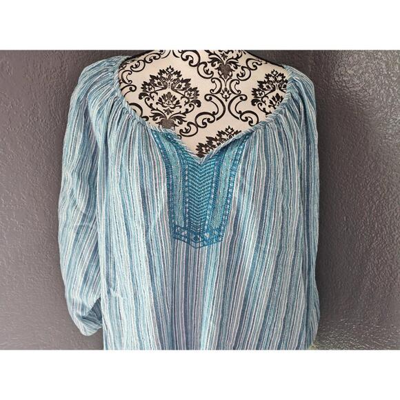 Women's Catherines Striped Blouse Size 4X Muticolor 3/4 Sleeves Pullover V Neck - Picture 5 of 12